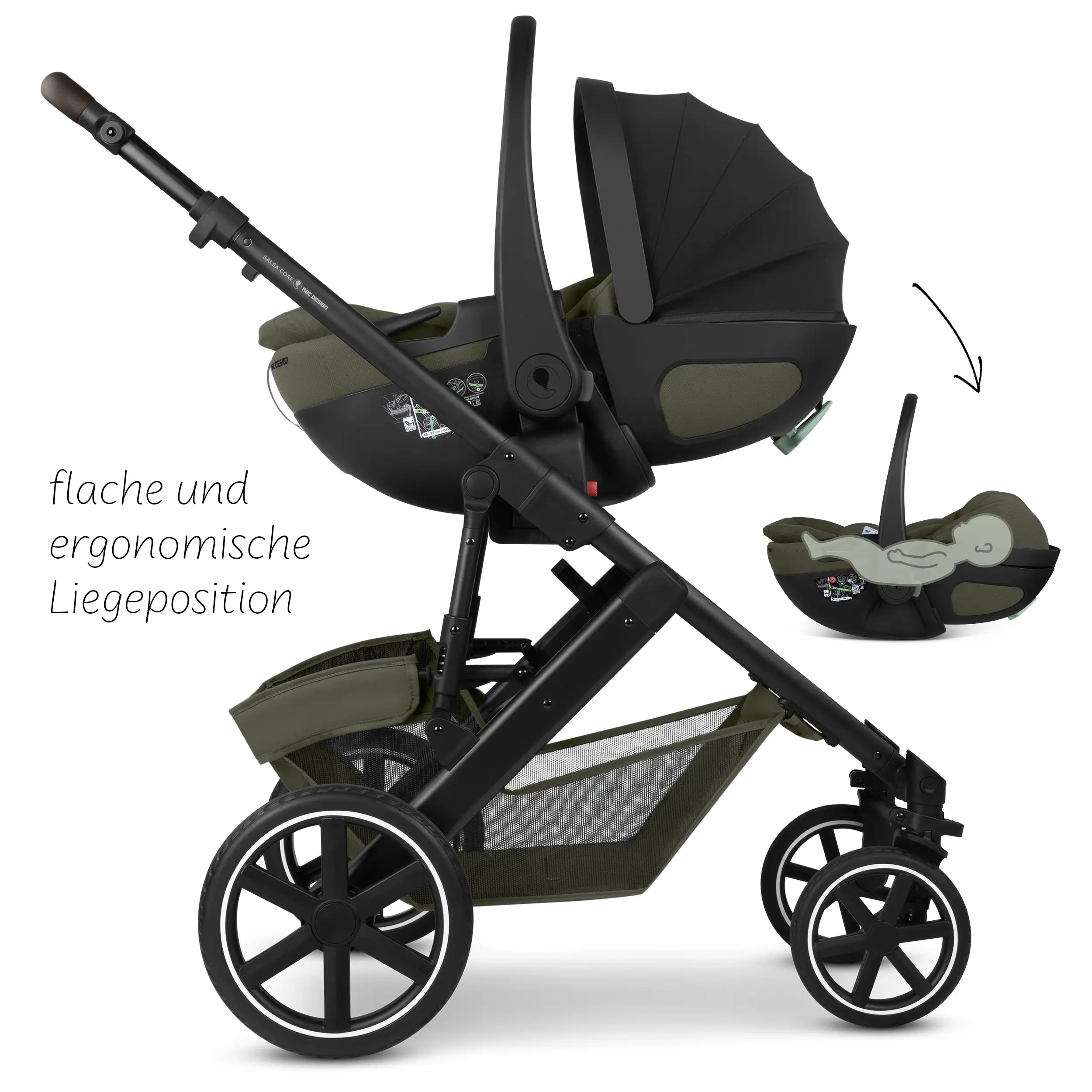 Set passeggino 3in1 Salsa Core incl. ovetto Calla con funzione reclinabile - Olive