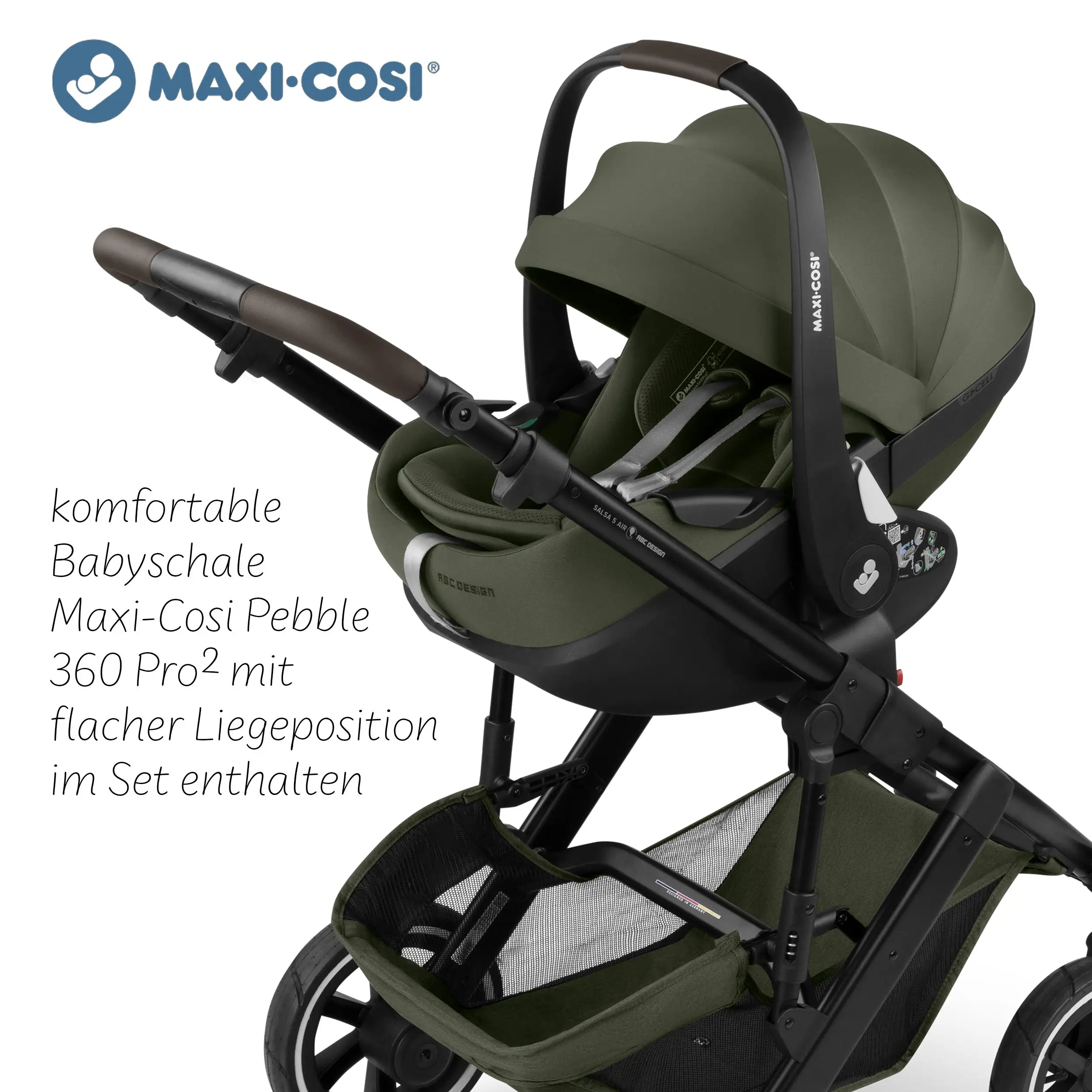 Set passeggino 3in1 Salsa 5 Air incl. Seggiolino per auto Maxi Cosi Pebble 360 Pro 2 - Avocado