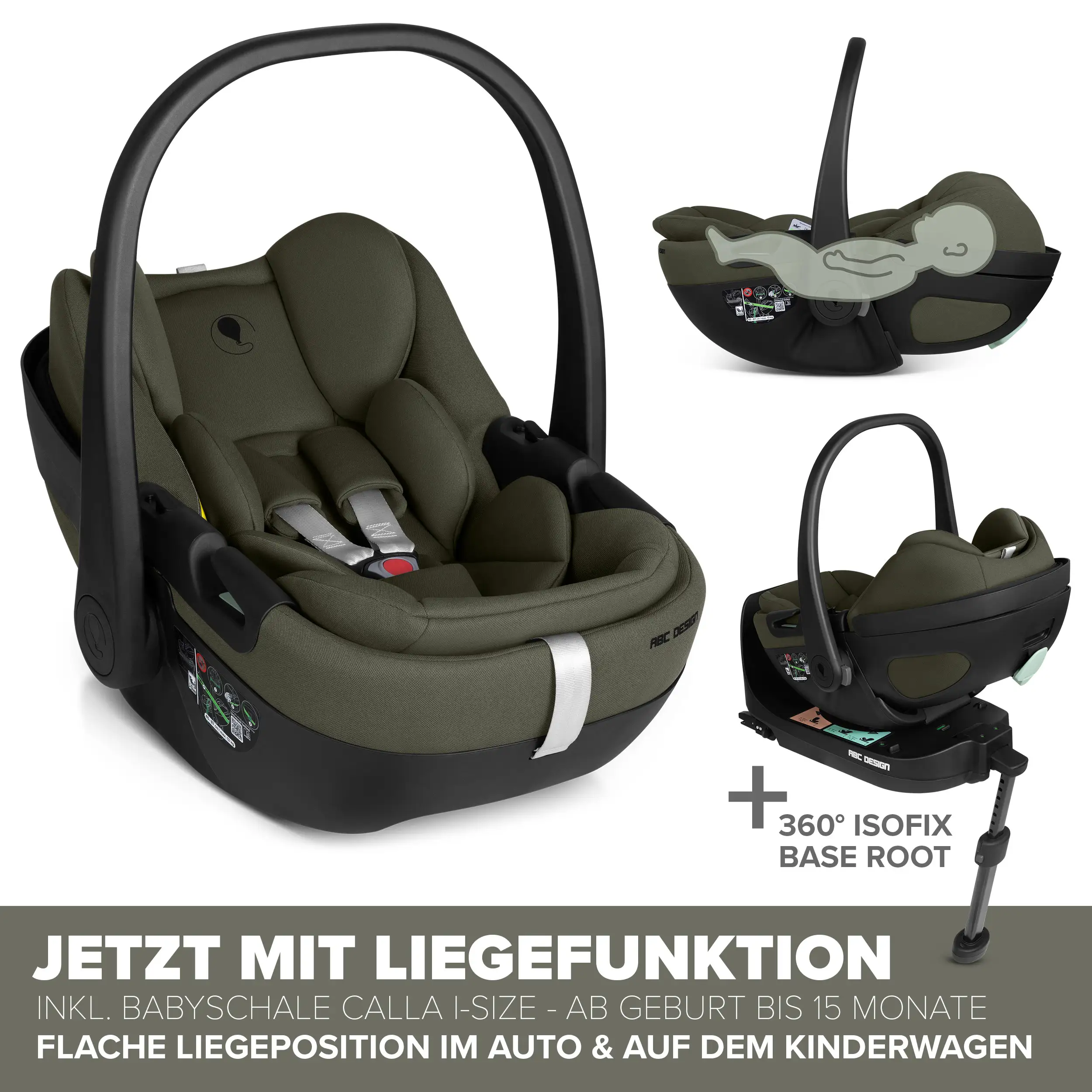 Set passeggino 4in1 Salsa Core incl. ovetto Calla con funzione reclinabile e base ISOFIX Root - Olive