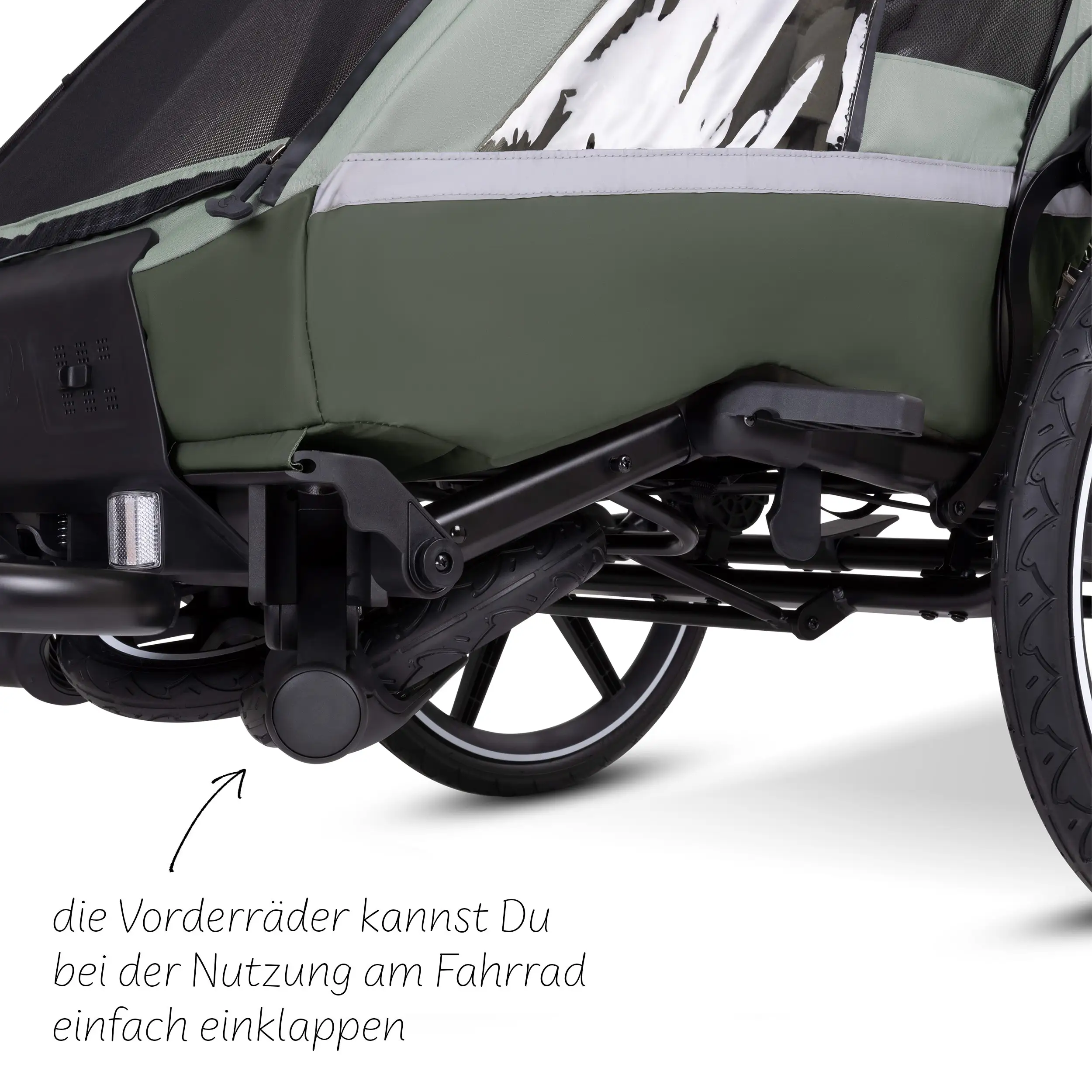 Rimorchio per biciclette Tour 2 con 2 comodi sedili e Ruote con camera d’aria - Olive