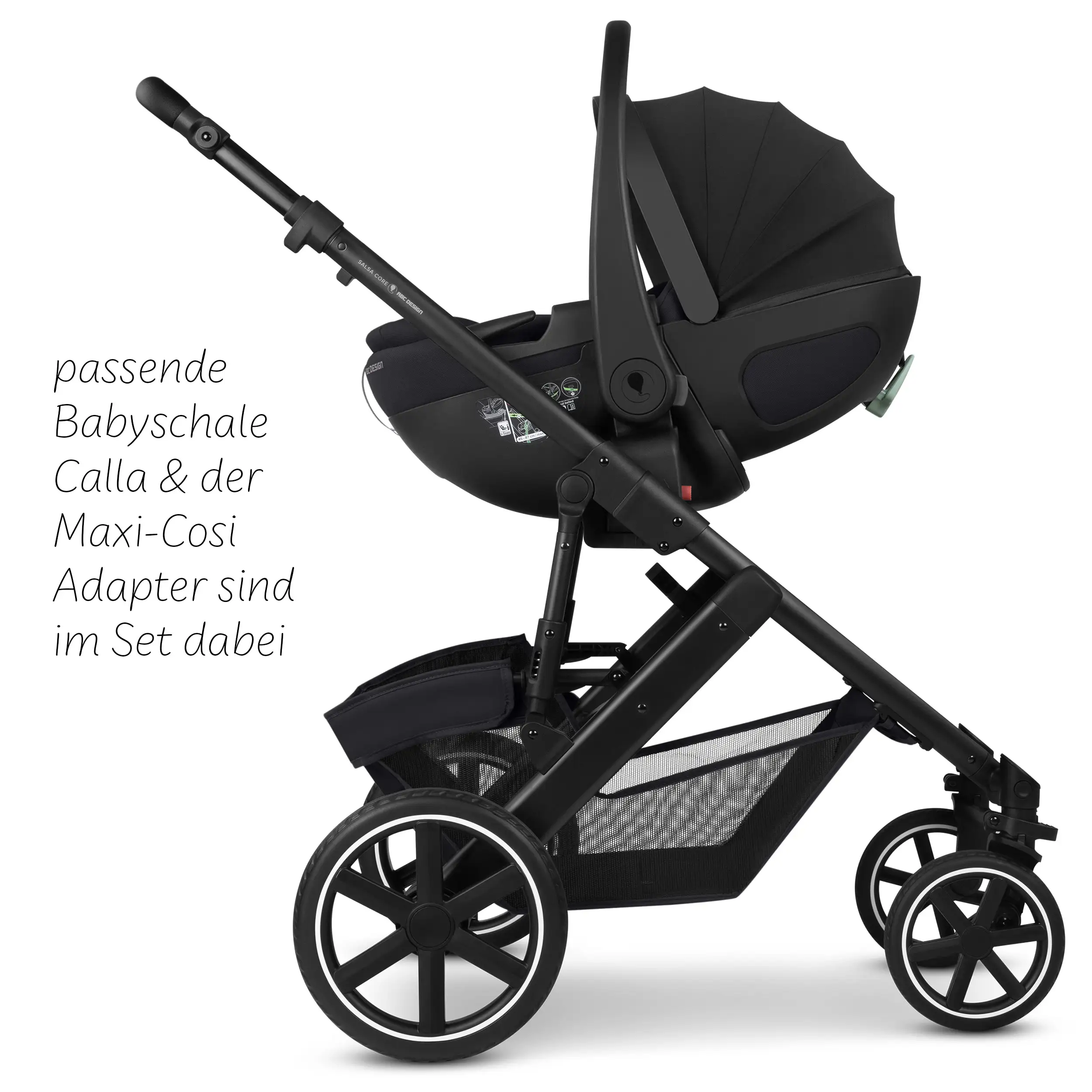 Set passeggino 4in1 Salsa Core incl. ovetto Calla con funzione reclinabile e base ISOFIX Root - Ink