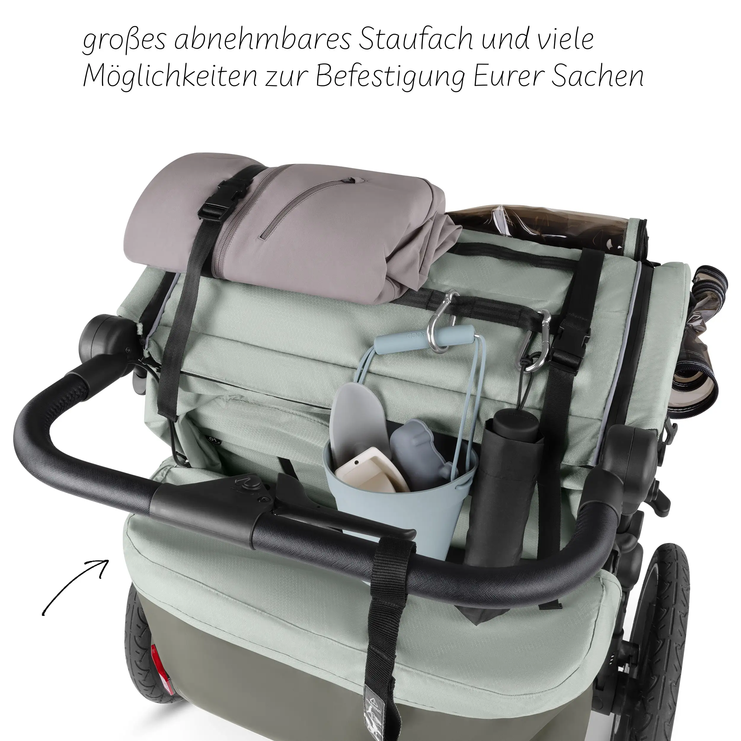 Rimorchio per biciclette Tour 2 con 2 comodi sedili e Ruote con camera d’aria - Olive