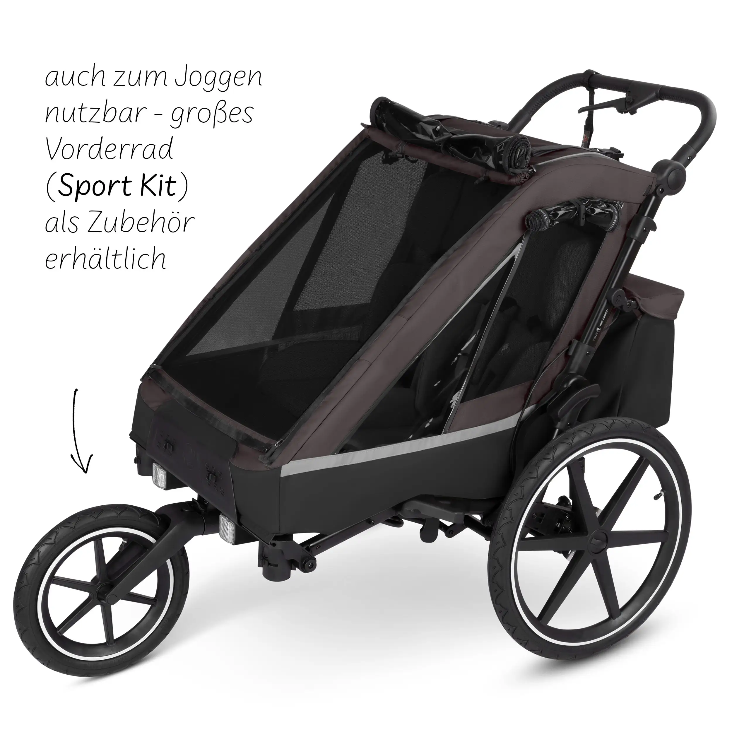 Rimorchio per biciclette Tour 2 con 2 comodi sedili e Ruote con camera d’aria - Falcon