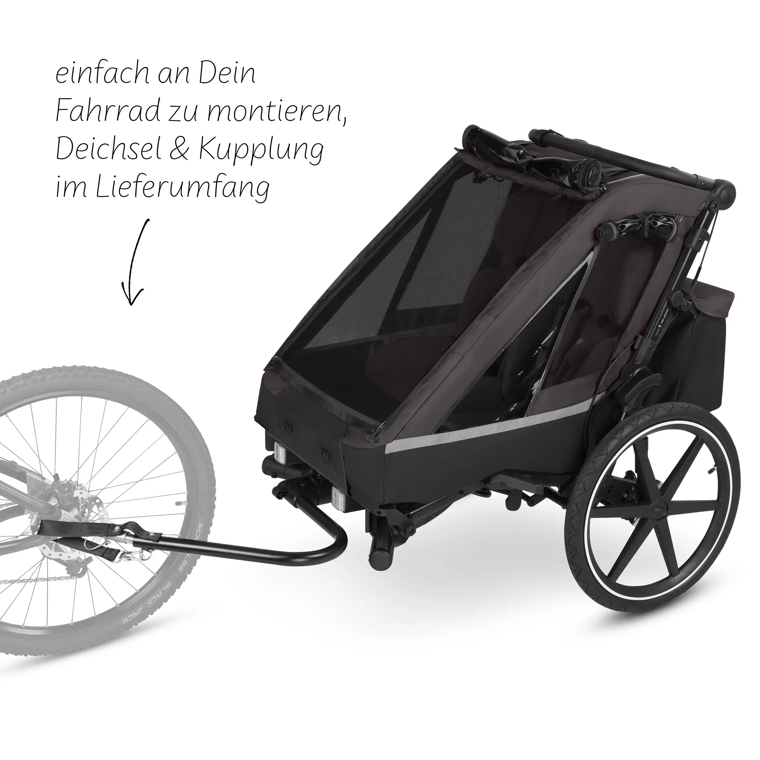 Rimorchio per biciclette Tour 2 con 2 comodi sedili e Ruote con camera d’aria - Falcon