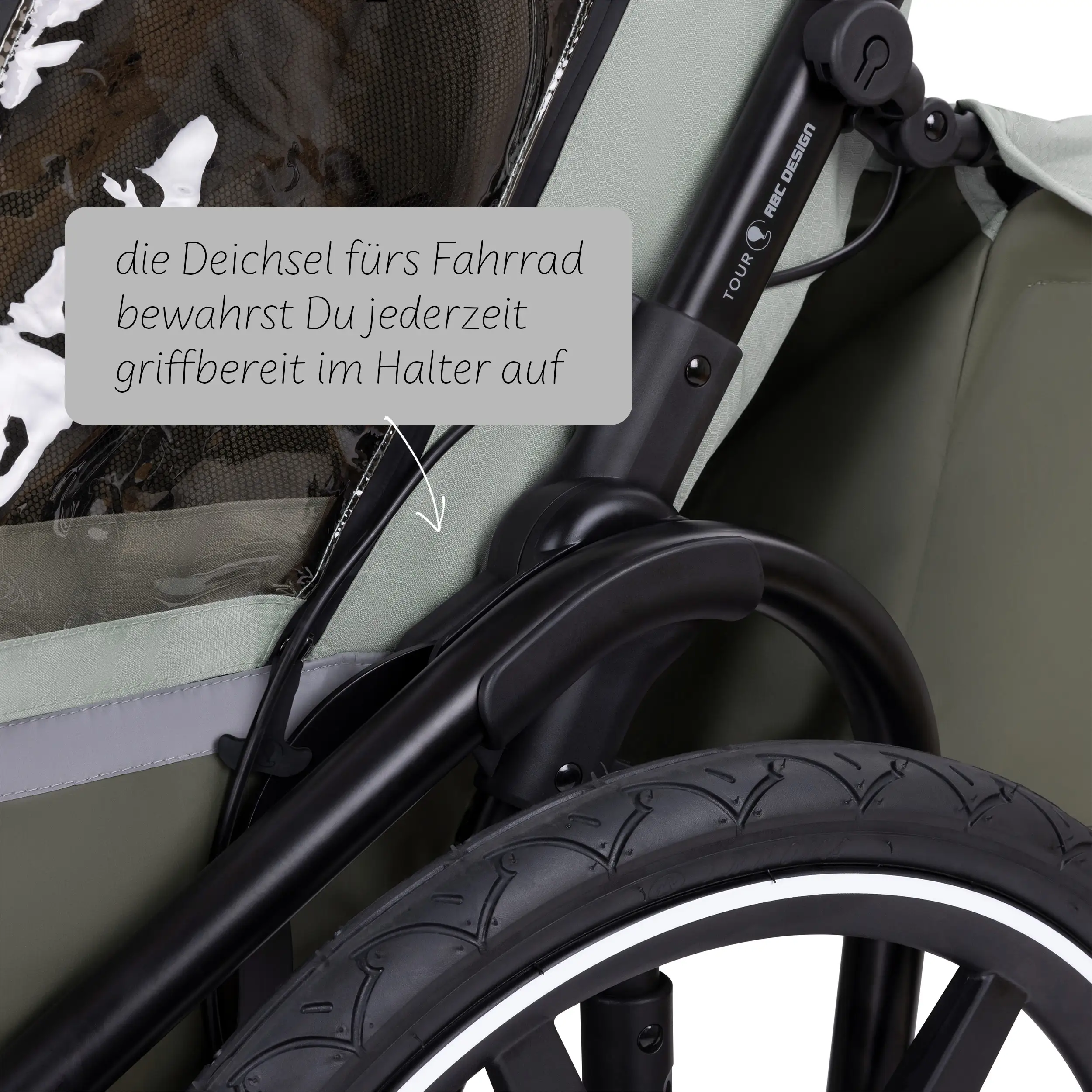 Rimorchio per biciclette Tour 2 con 2 comodi sedili e Ruote con camera d’aria - Olive