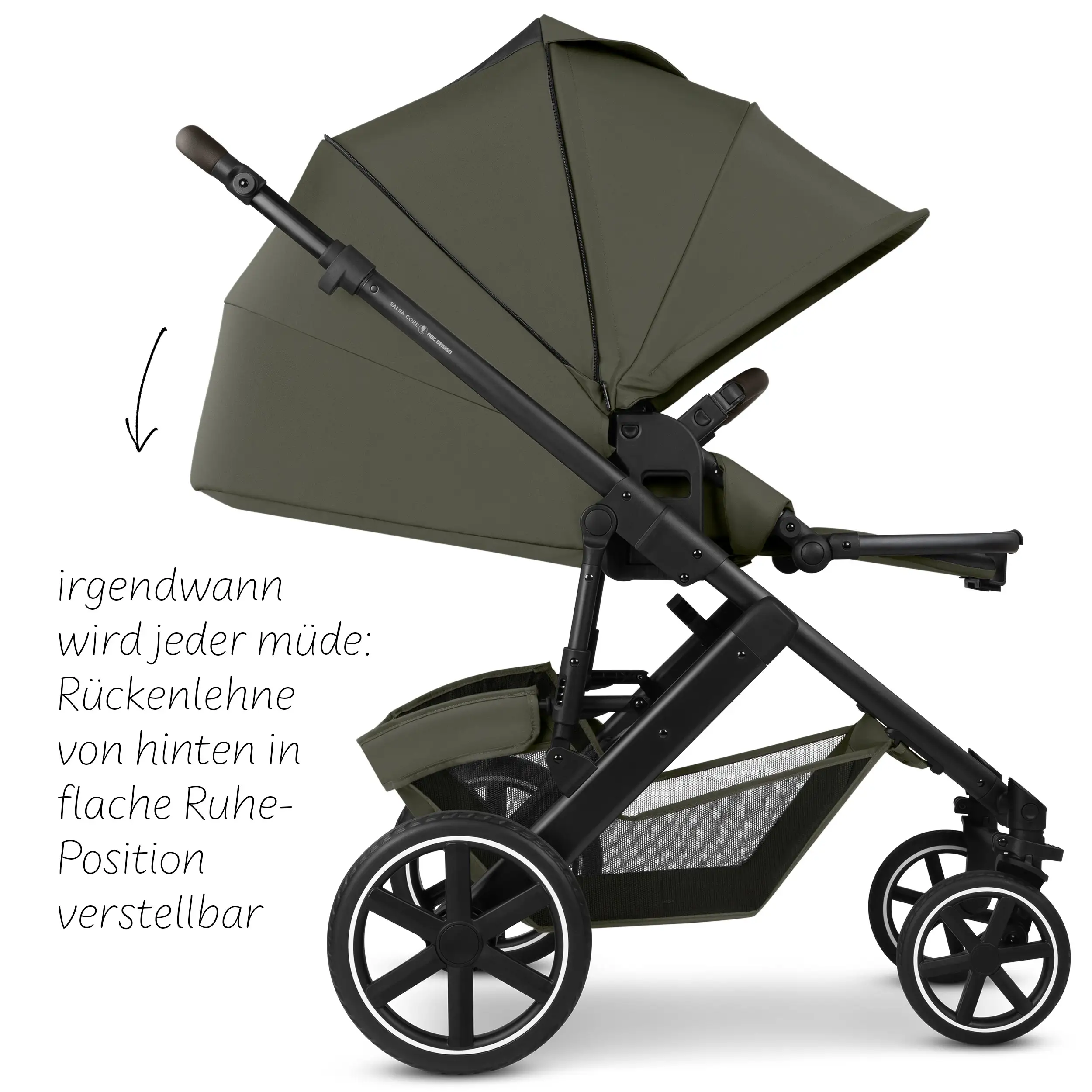 Set passeggino 4in1 Salsa Core incl. ovetto Calla con funzione reclinabile e base ISOFIX Root - Olive