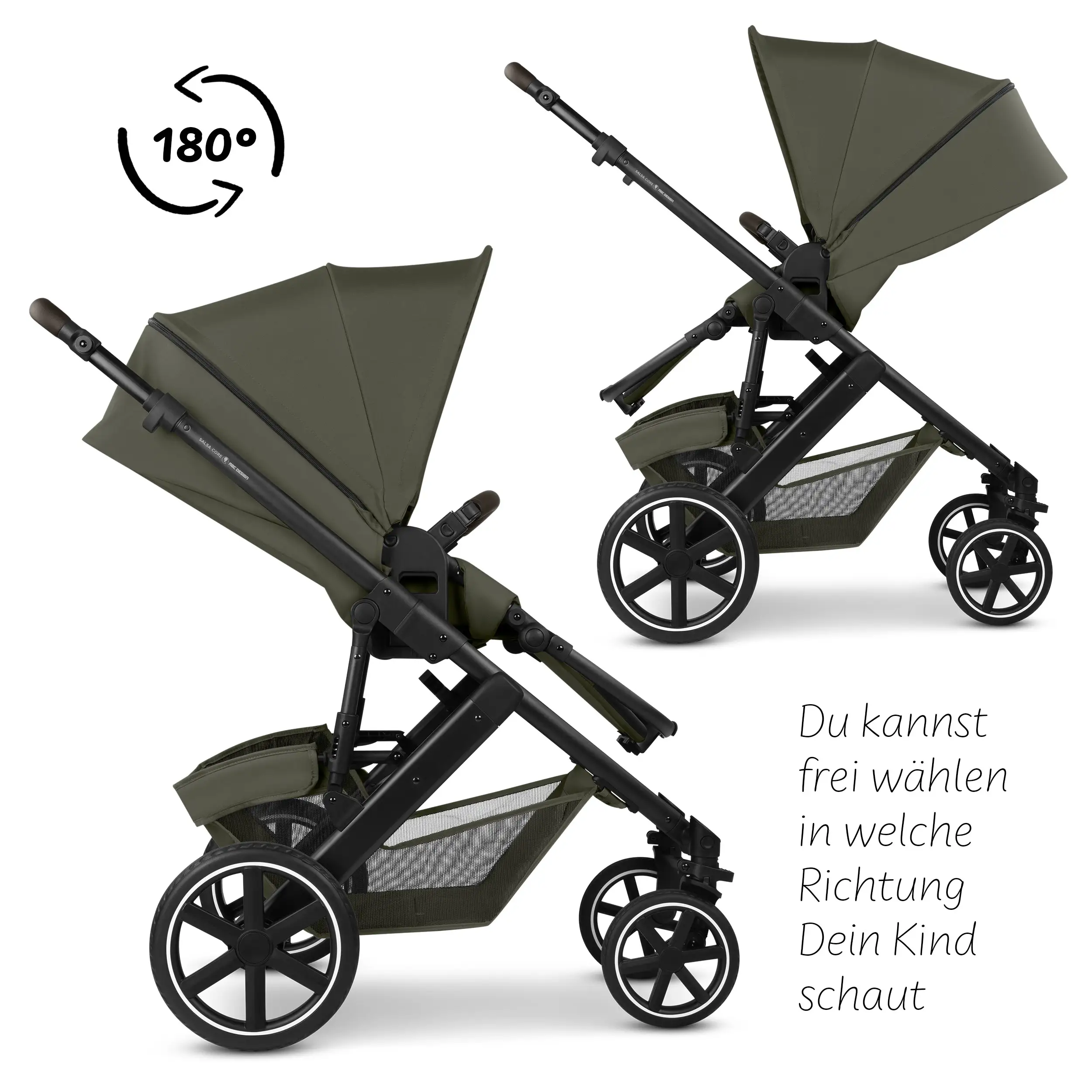 Set passeggino 4in1 Salsa Core incl. ovetto Calla con funzione reclinabile e base ISOFIX Root - Olive