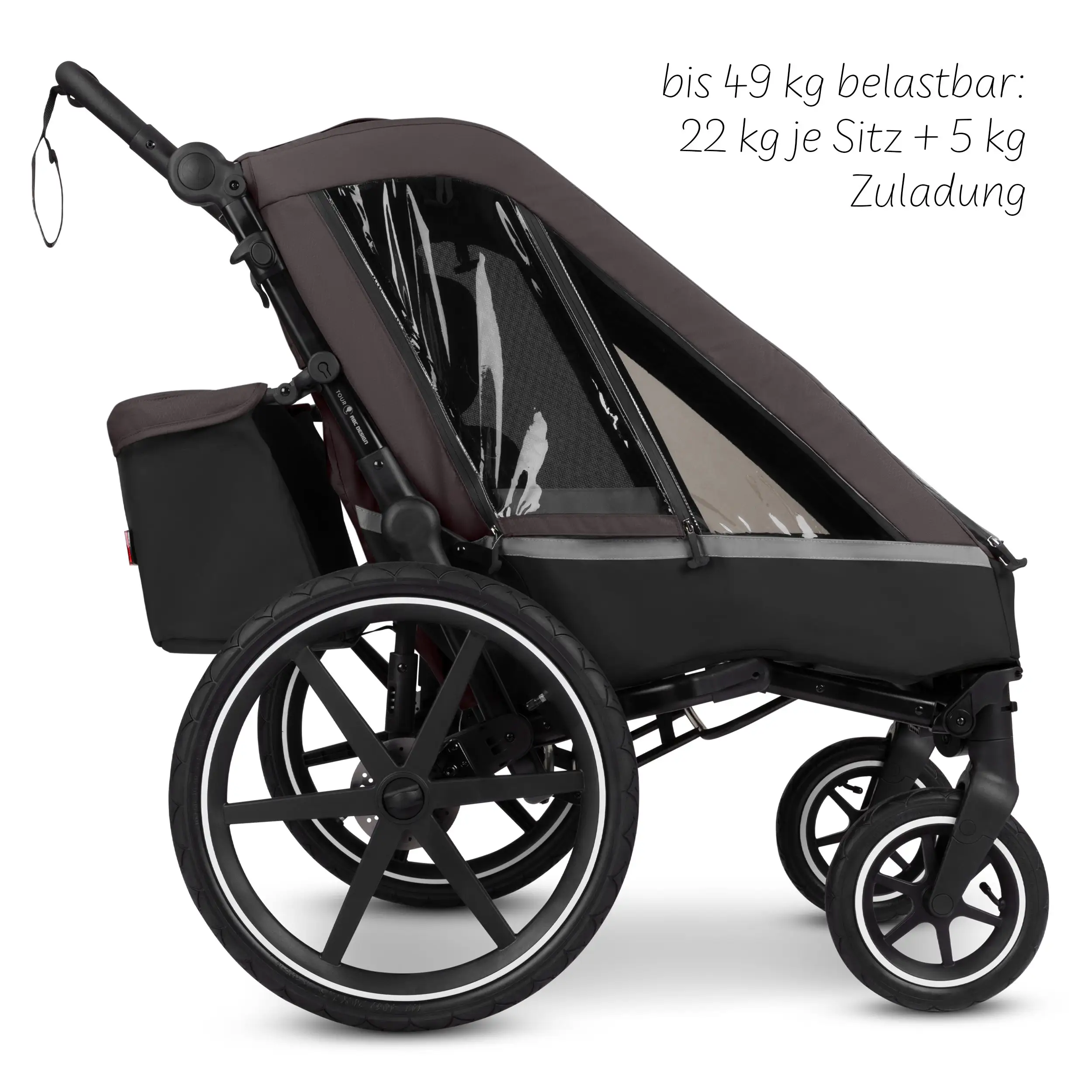 Rimorchio per biciclette Tour 2 con 2 comodi sedili e Ruote con camera d’aria - Falcon