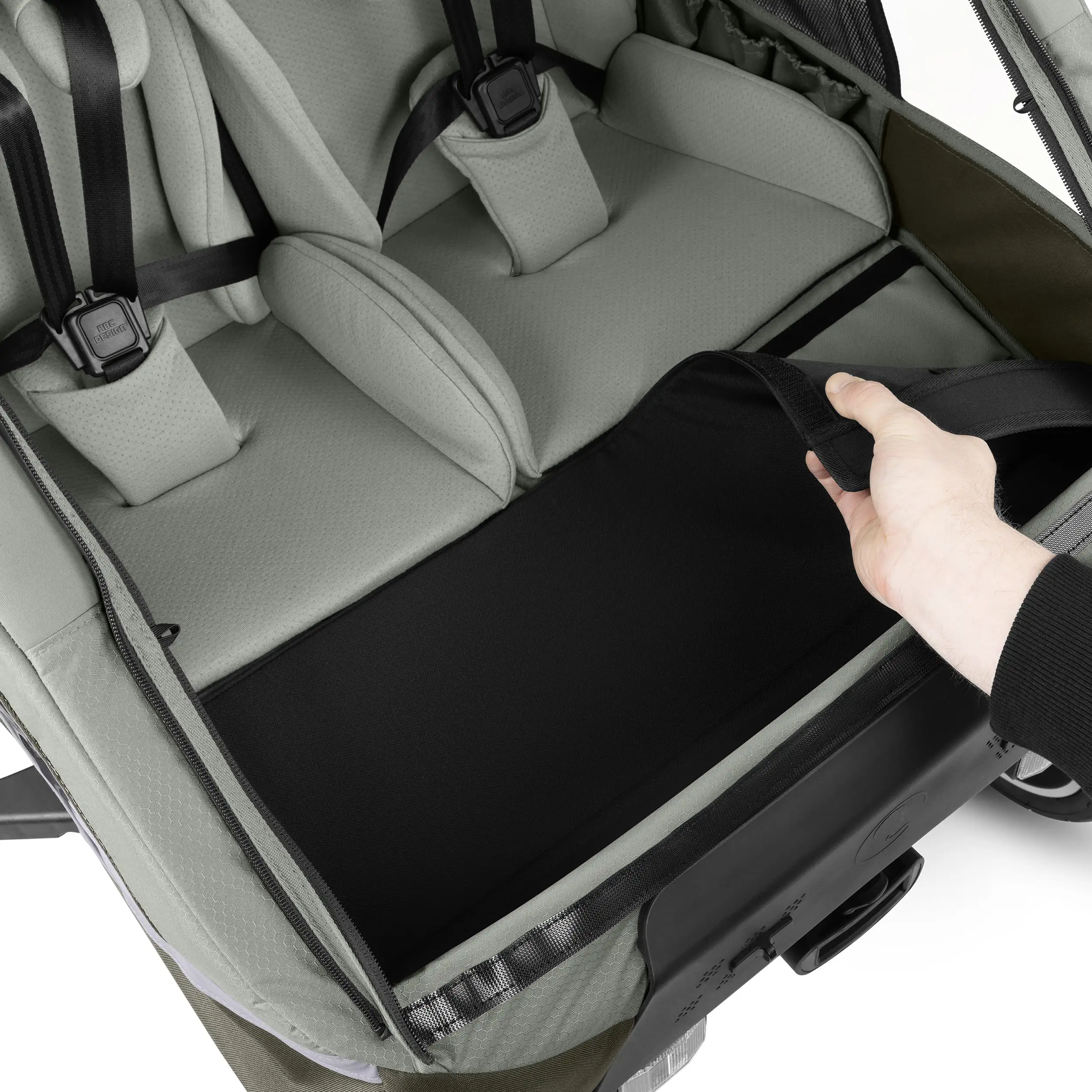 Rimorchio per biciclette Tour 2 con 2 comodi sedili e Ruote con camera d’aria - Olive