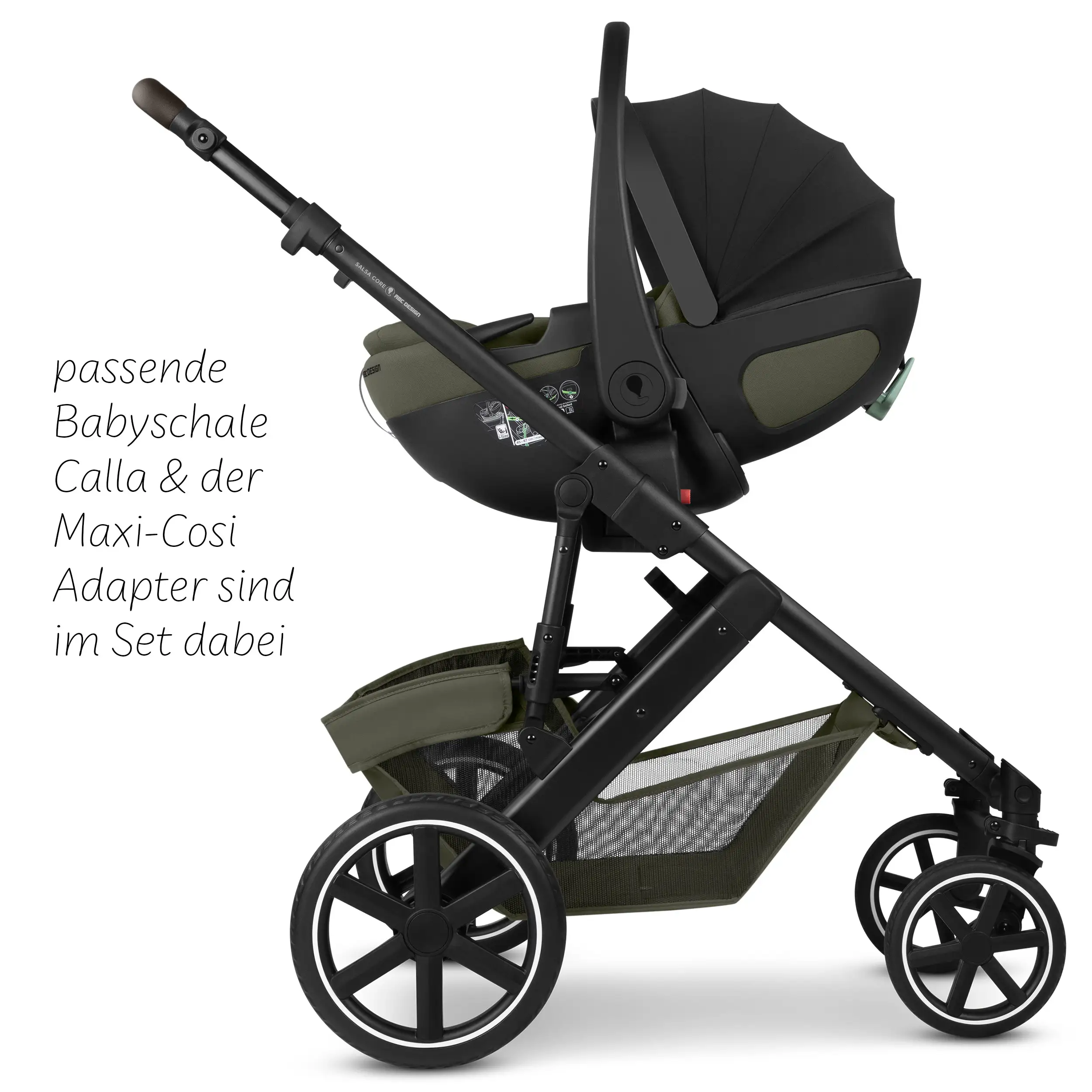 Set passeggino 3in1 Salsa Core incl. ovetto Calla con funzione reclinabile - Olive