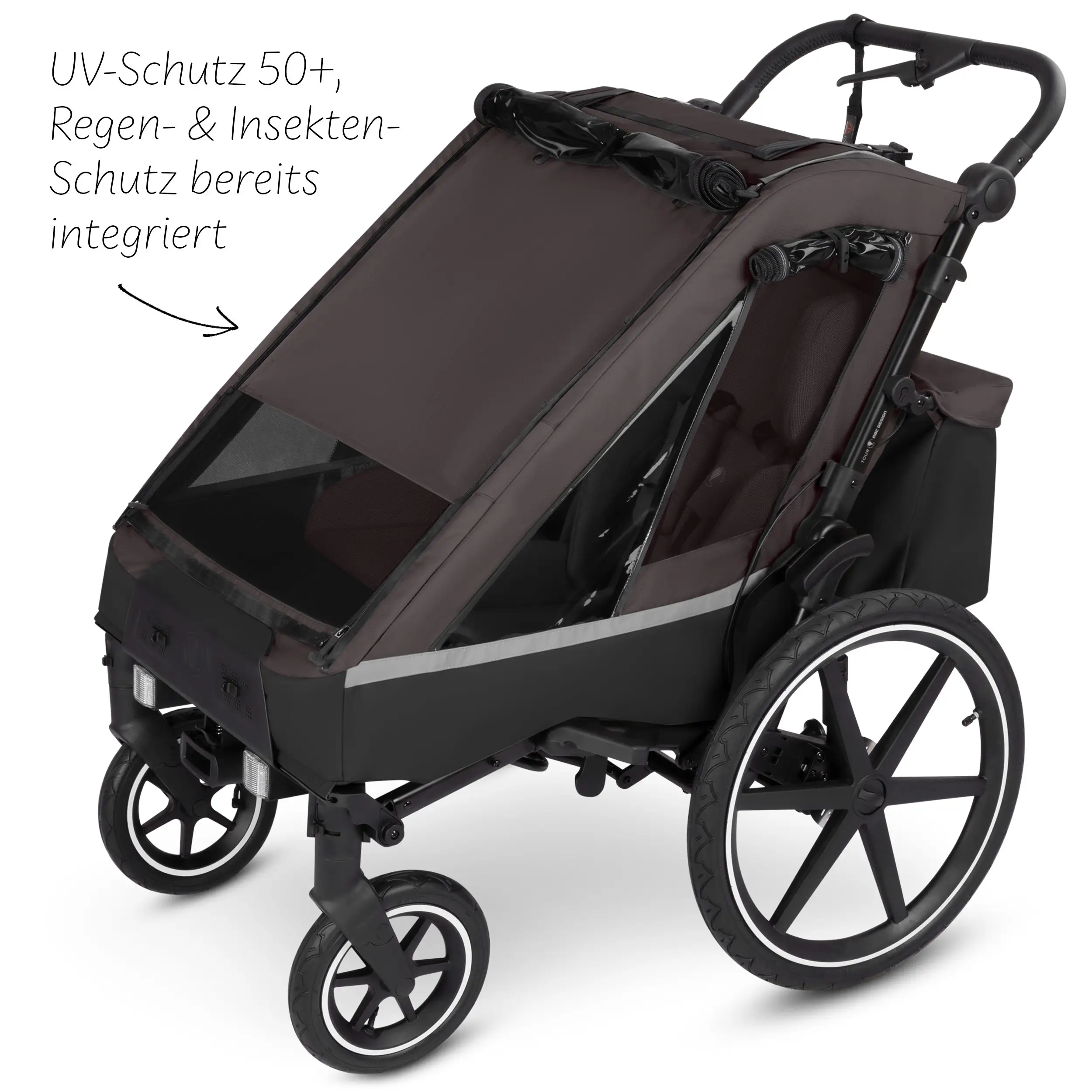 Rimorchio per biciclette Tour 2 con 2 comodi sedili e Ruote con camera d’aria - Falcon