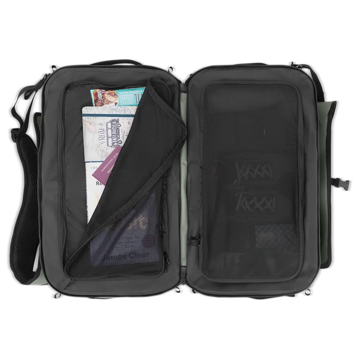 Scomparto principale con divisorio in rete