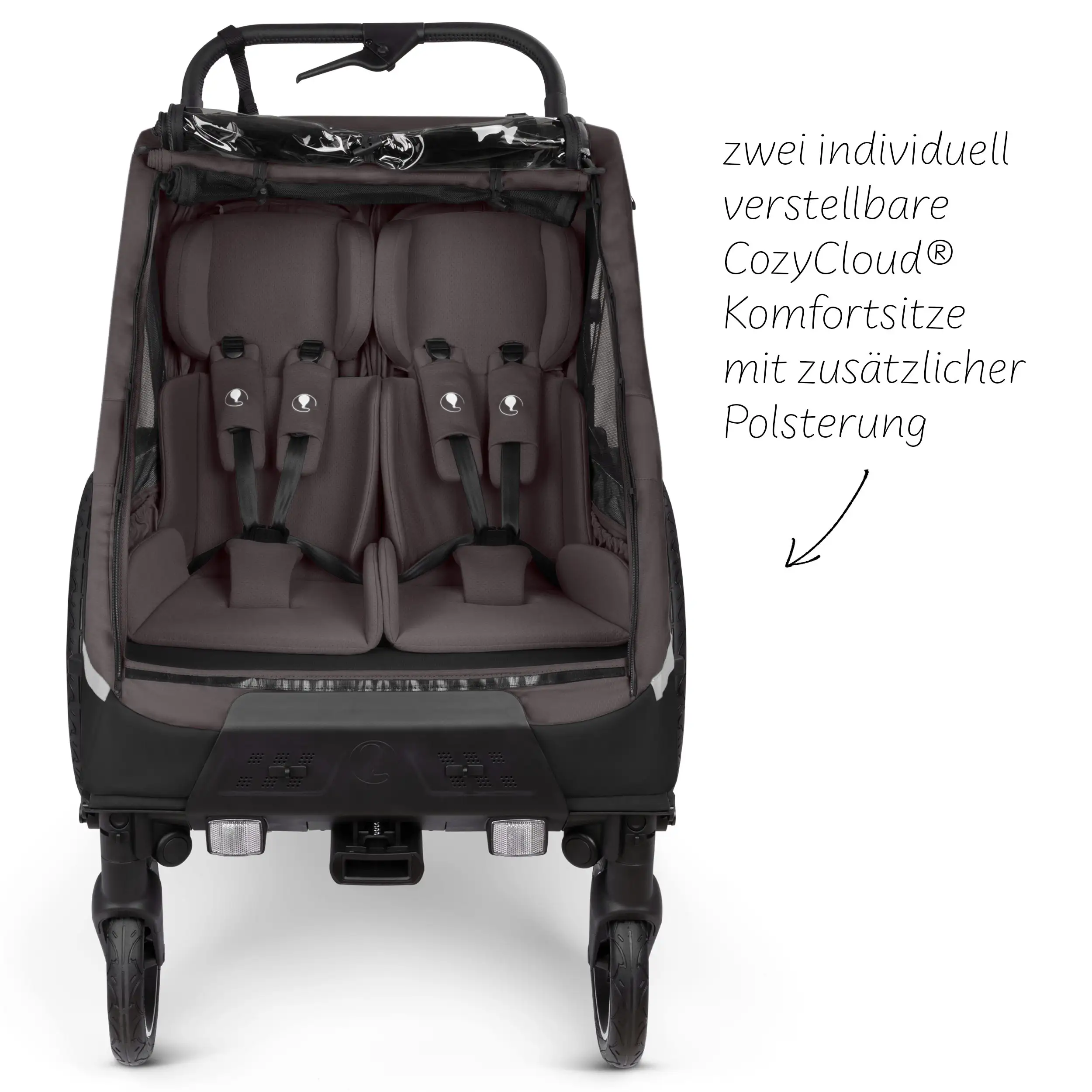 Rimorchio per biciclette Tour 2 con 2 comodi sedili e Ruote con camera d’aria - Falcon